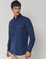 Navy blue dyed corduroy sport shirt