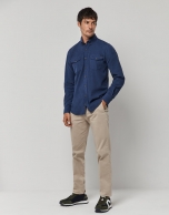 Navy blue dyed corduroy sport shirt