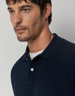 Dyed navy blue pique cotton polo shirt