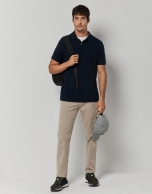 Dyed navy blue pique cotton polo shirt