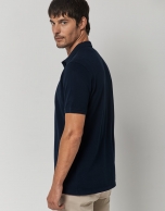 Dyed navy blue pique cotton polo shirt