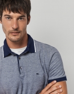 Blue and white pique polo shirt