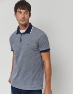 Blue and white pique polo shirt