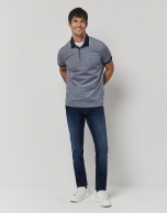 Blue and white pique polo shirt