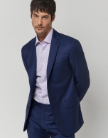 Blue checked slim fit half canvas suit