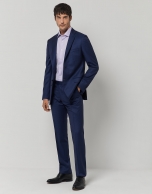 Blue checked slim fit half canvas suit