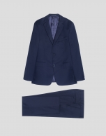 Navy blue wool twill half-canvas slim suit