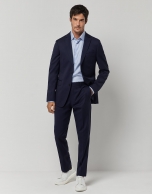 Navy blue wool twill half-canvas slim suit