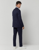 Navy blue wool twill half-canvas slim suit