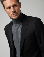 Black wool twill half-canvas slim suit