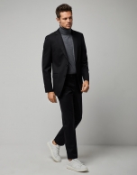 Black wool twill half-canvas slim suit