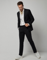 Black wool twill half-canvas slim suit