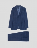 Blue window check slim fit half canvas suit