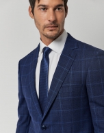 Blue window check slim fit half canvas suit