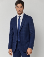 Blue window check slim fit half canvas suit