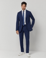 Blue window check slim fit half canvas suit