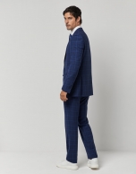 Blue window check slim fit half canvas suit