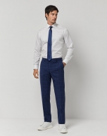 Blue window check slim fit half canvas suit