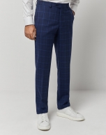 Blue window check slim fit half canvas suit