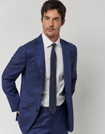 Navy blue fake plain regular fit half canvas suit