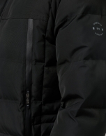 Black quilted tech fabric parka