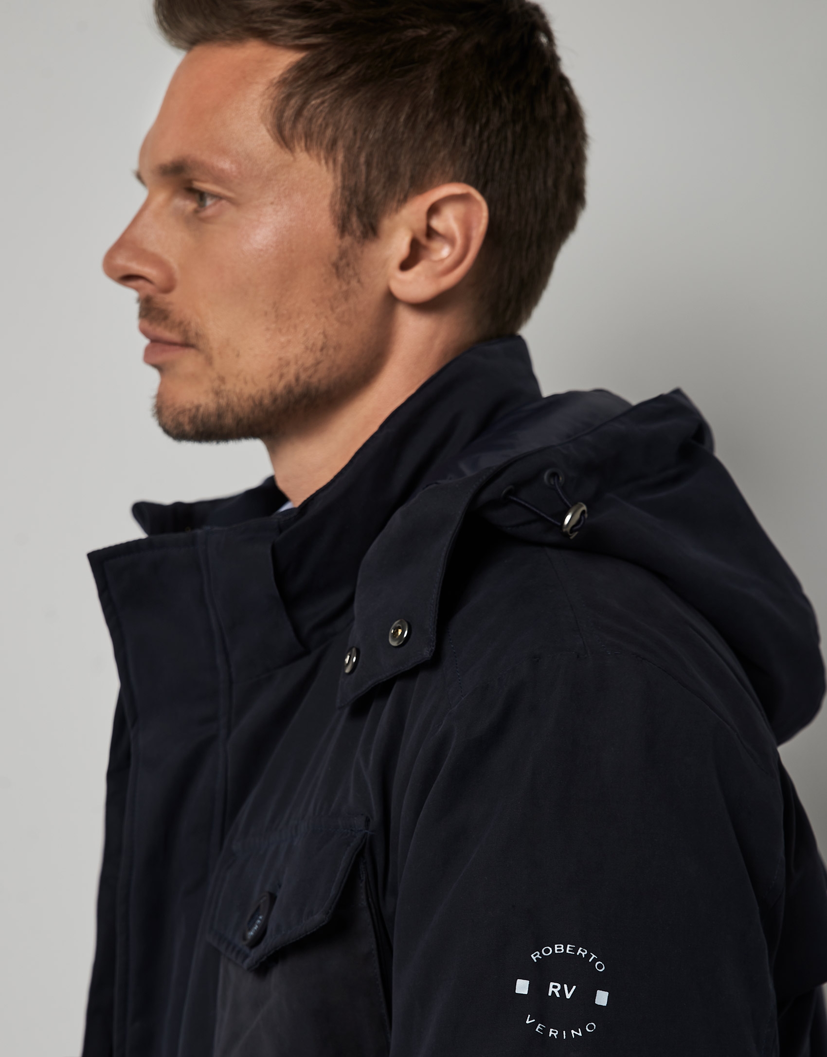 Navy blue quilted parka