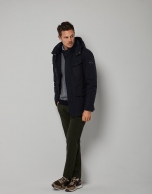 Navy blue quilted parka