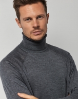 Gray melange wool sweater with a turtleneck collar