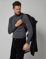 Gray melange wool sweater with a turtleneck collar