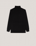 Black melange wool sweater with a turtleneck collar