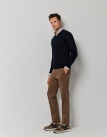 Navy blue wool sweater with V-neck 