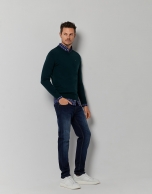 Green wool sweater with V-neck 