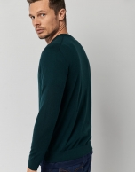 Green wool sweater with V-neck 