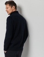 Navy blue zippered wool cuadrillé jacket