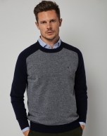 Gray and navy blue wool and cashmere sweater