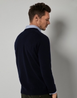 Gray and navy blue wool and cashmere sweater