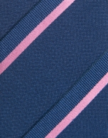 Navy blue silk tie with pink striped jacquard