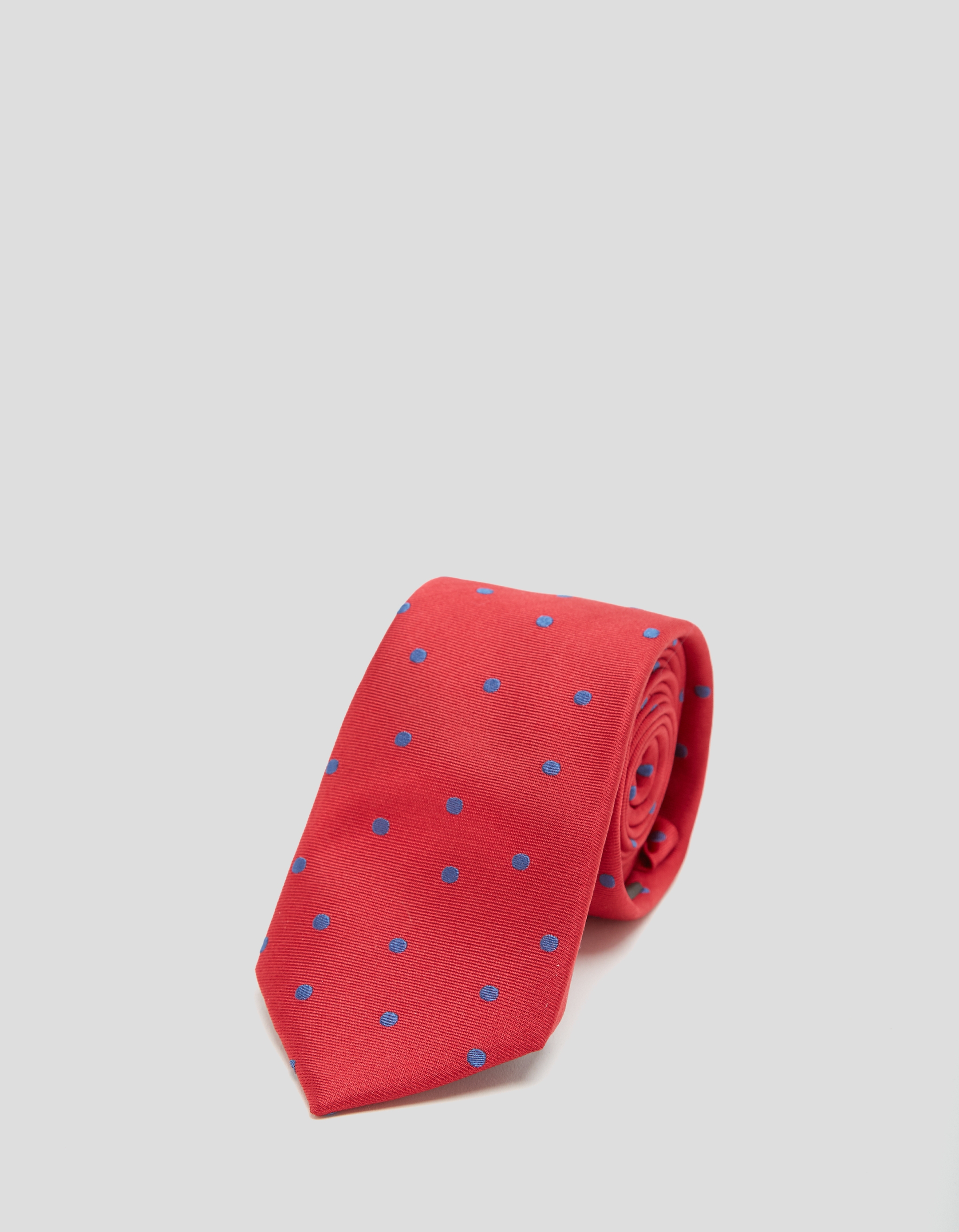 Red silk tie with blue circles