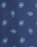 Navy blue silk tie with blue paisley jacquard