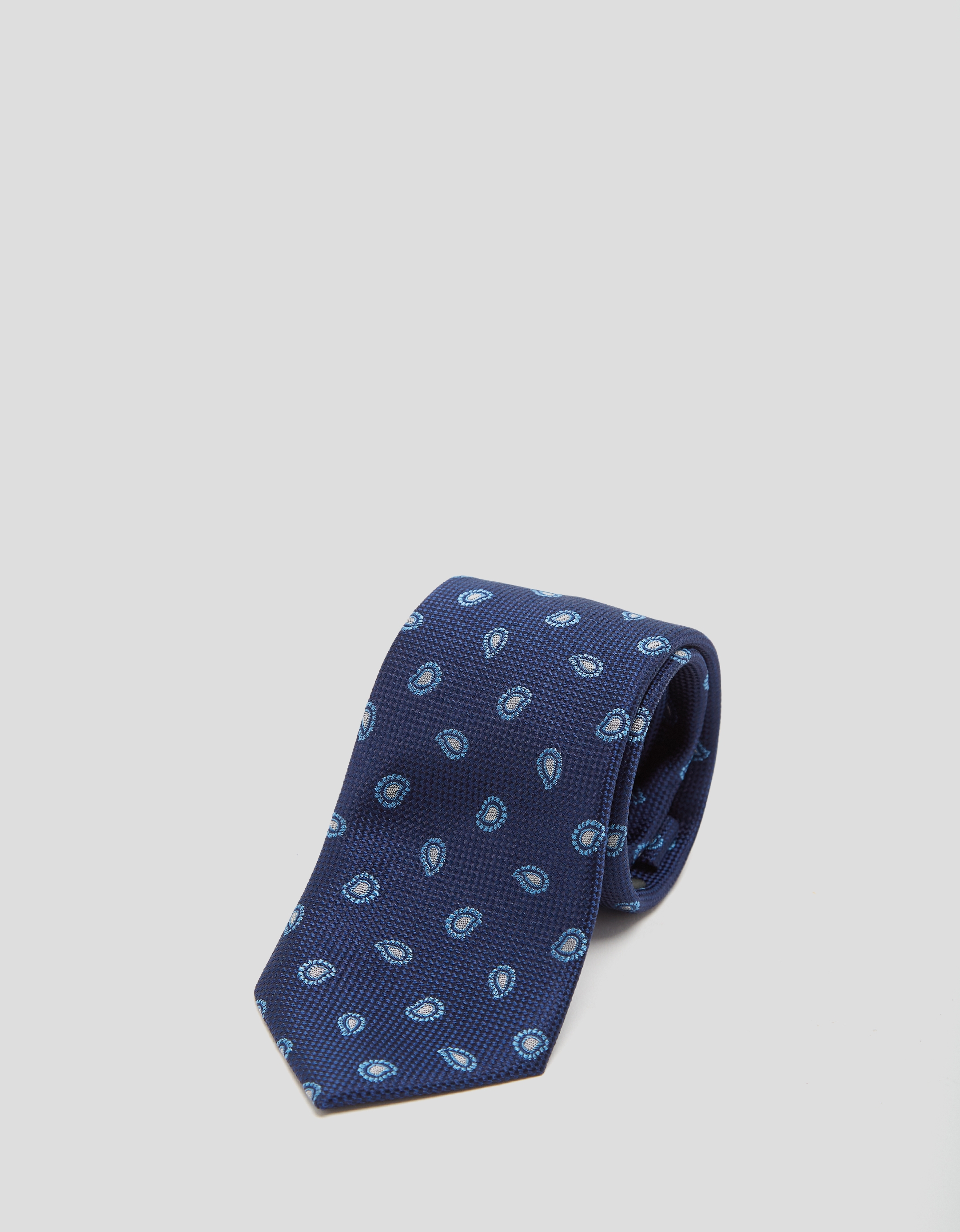 Corbata seda marino jacquard paisley azules