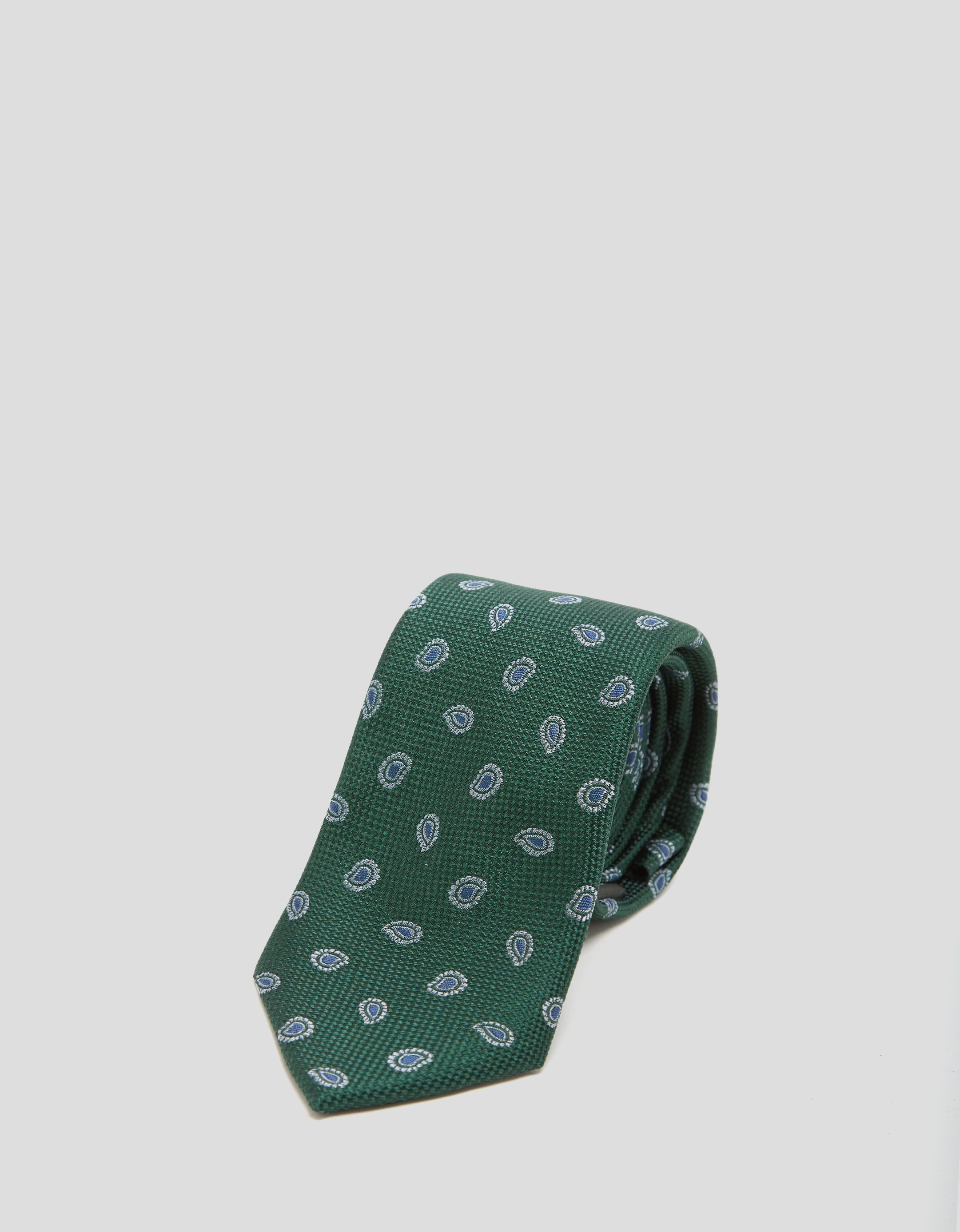 Corbata seda verde jacquard paisley azules