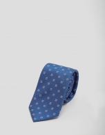 Corbata seda azul jacquard flor arena