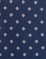 Blue silk tie with taupe checked jacquard