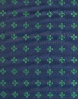 Blue silk tie with green floral print jacquard