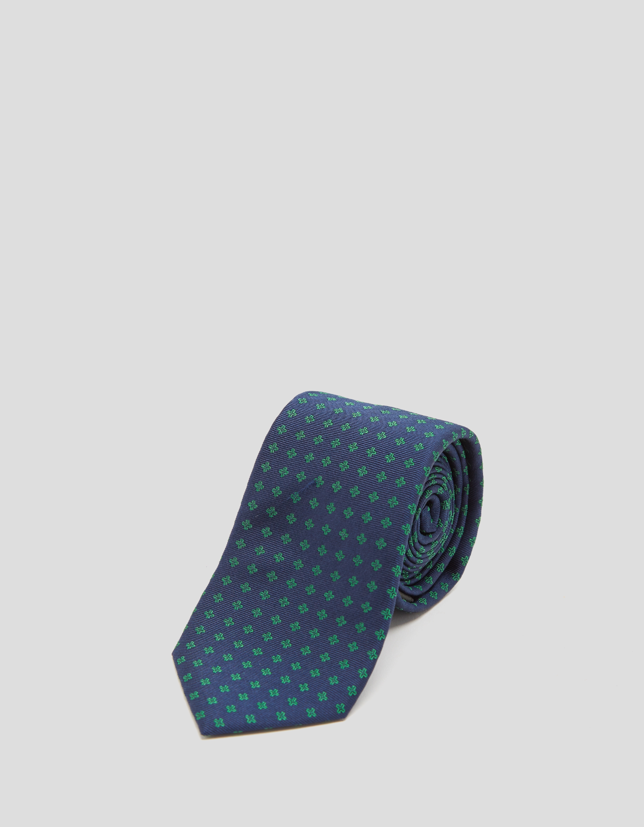 Corbata seda azul jacquard flor verde