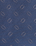 Blue silk tie with taupe wavy lined jacquard