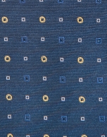 Blue silk tie with yellow geometric print jacquard