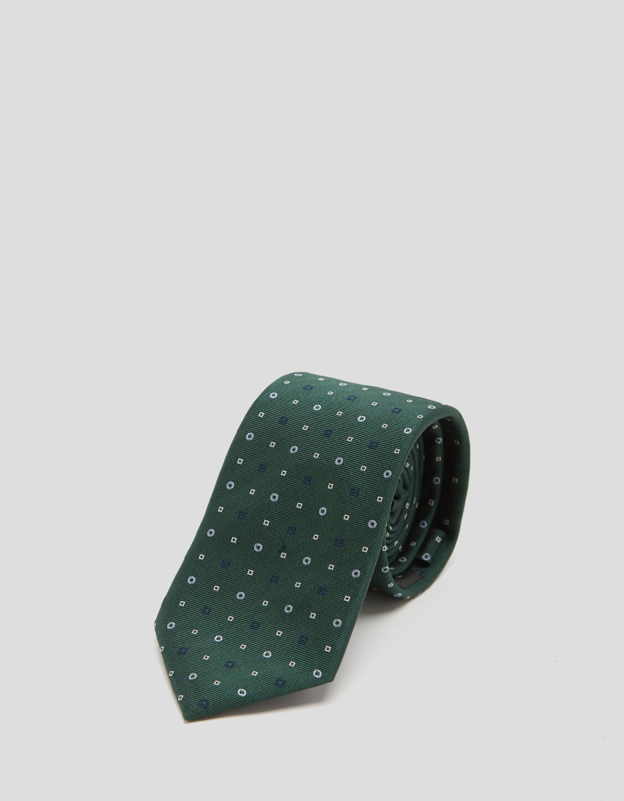 Corbata seda verde jacquard geométrico azul