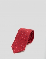 Corbata seda roja jacquard geométrico blanco