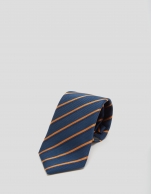 Navy blue silk tie with yellow striped jacquard